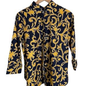 Chico's Essentials Button Down Baroque Patterned Top